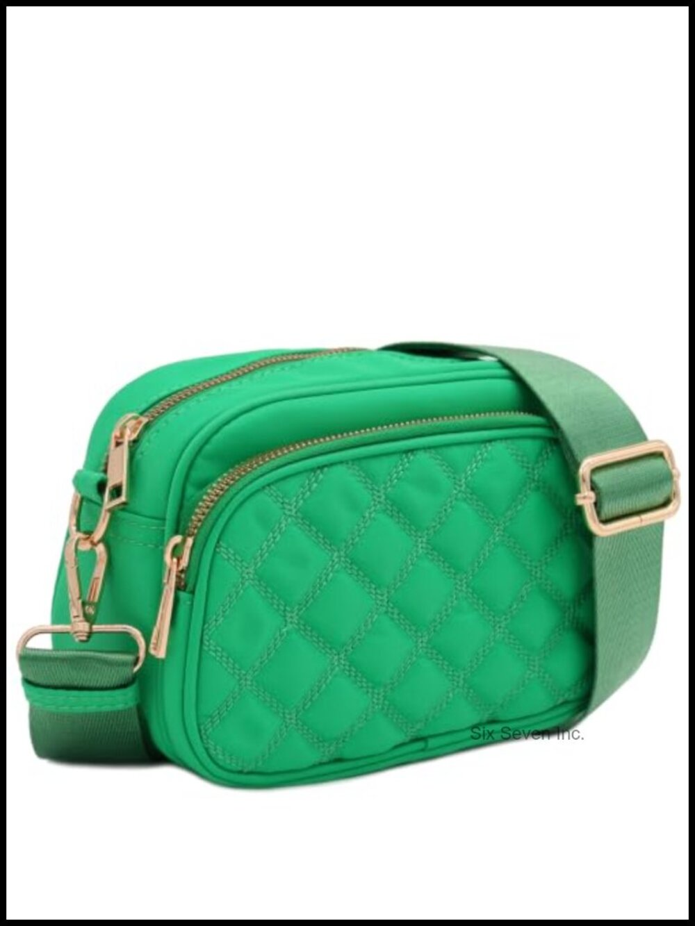 Quilted Nylon Crossbody Bag with Wide Strap Adjustable